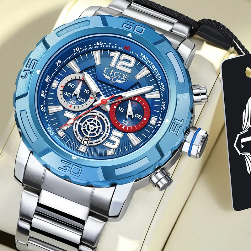 

Модные часы LIGE для мужчин, спортивные военные водонепроницаемые часы с хронографом, лучший бренд, роскошные светящиеся кварцевые наручные часы для мужчин, Reloj Hombre