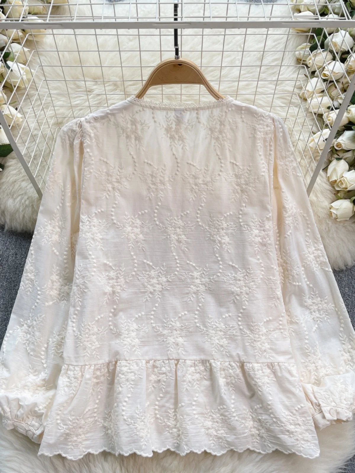 

Sweet Anti-Aging Embroidered Long Sve irt Japanese Sle Forest Girl Heavy Work Cotton Loose Versatile Doll irt