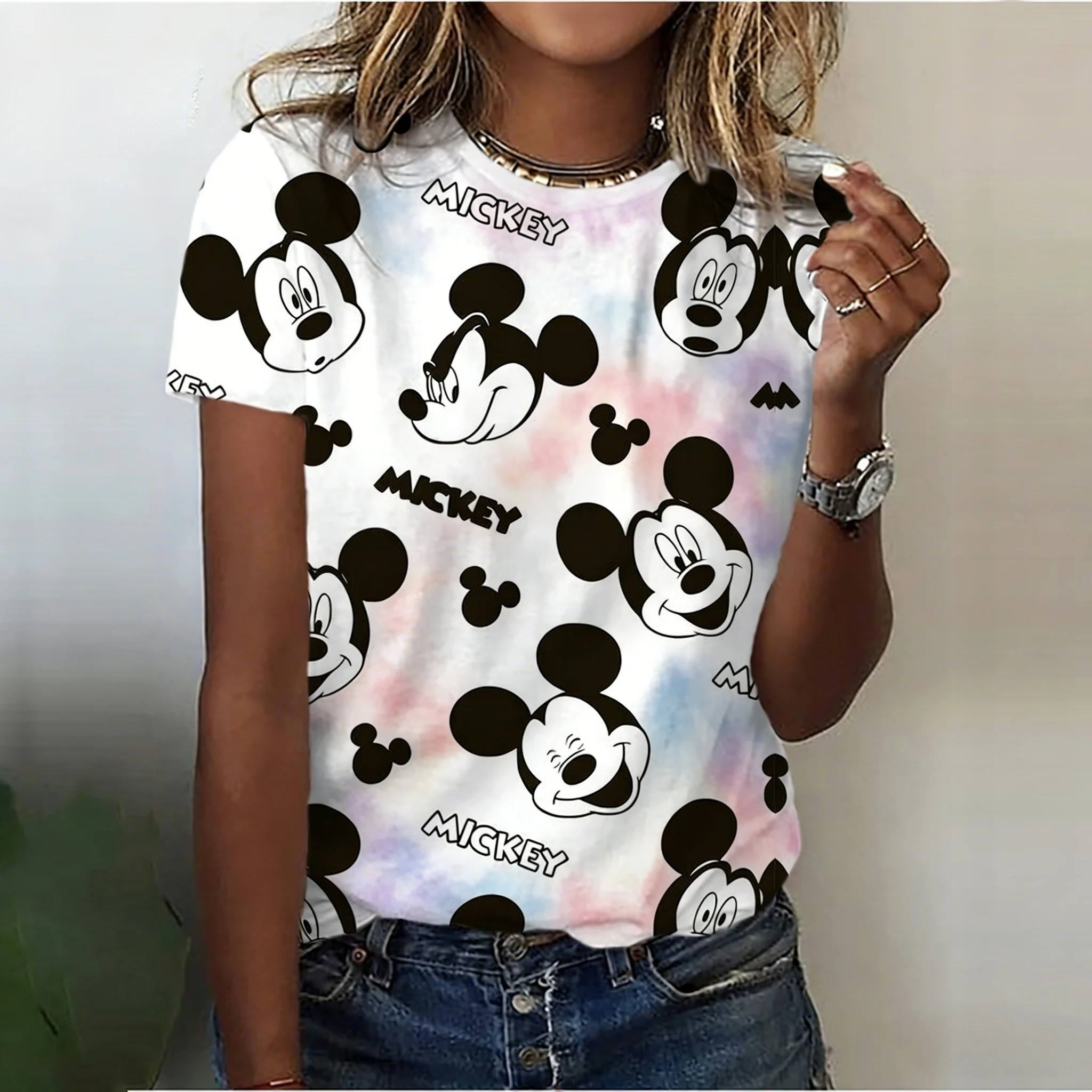 Womens Summer Casual Mickey Mouse Print Tshirt Kawaii Top Fashion Clothing Comfortable For Daily Cute Style Wear