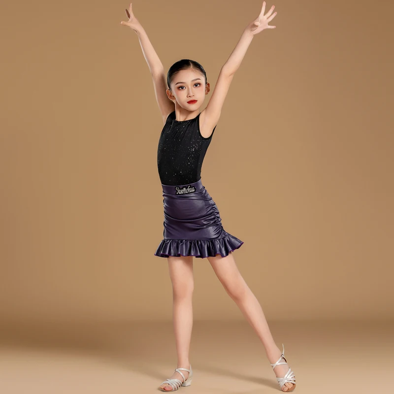 Nieuwe Latin-danskostuums, oefenkleding voor kinderen, hoogwaardige meisjestraining en leerkleding voor optredens, lichaamsknuffelende rokken