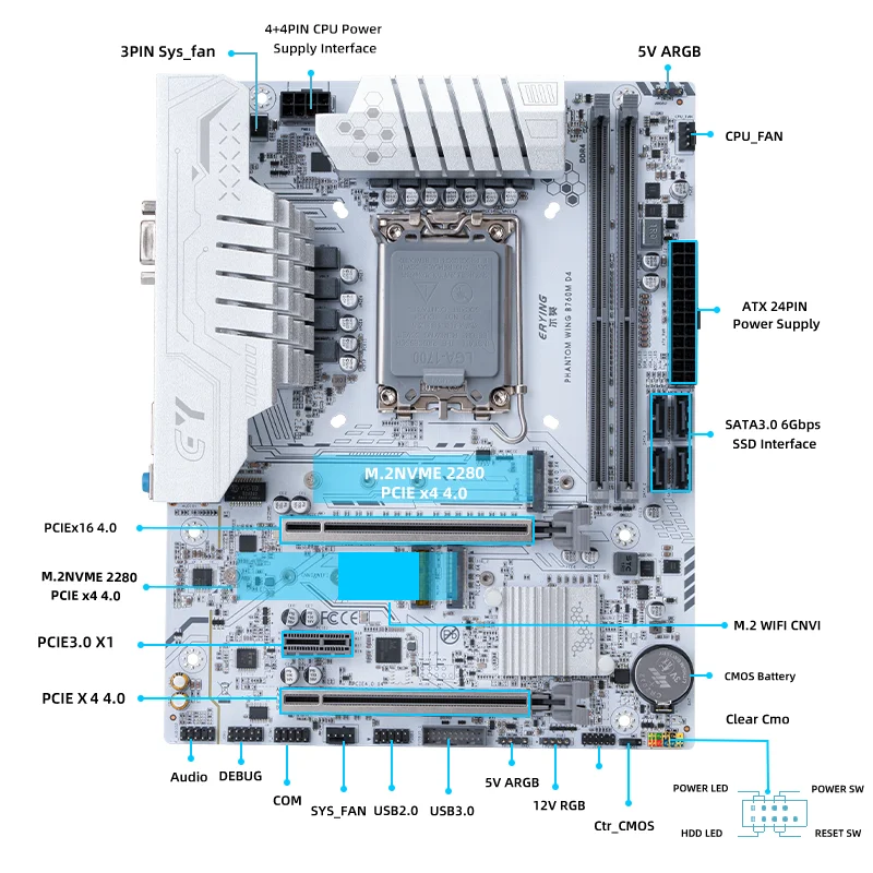 Imagem -02 - Placa-mãe Argb Suporte Lga1700 Core i3 i5 i7 i9 12th e 13th Cpu 12400 12900 13600k f Componentes do Computador Desktop Erying-b760m d4