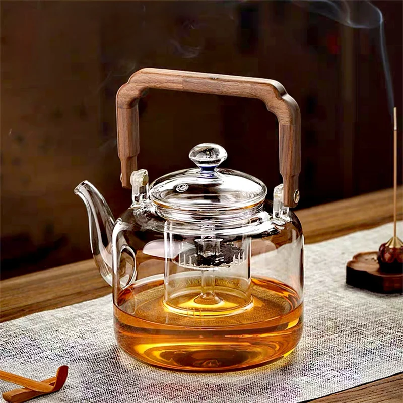 1500ML Starry Sky Lid Glass Teapot With  Wooden Beam Steaming and Cookig Tea Pot With Infsuer Kungfu Tea Set Teaware