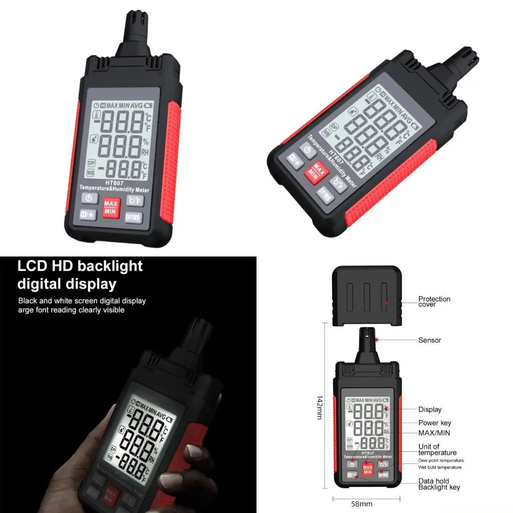 

E56B Digital Temperature Humidity Meter with Dew Point Wet Bulb LCD Backlight