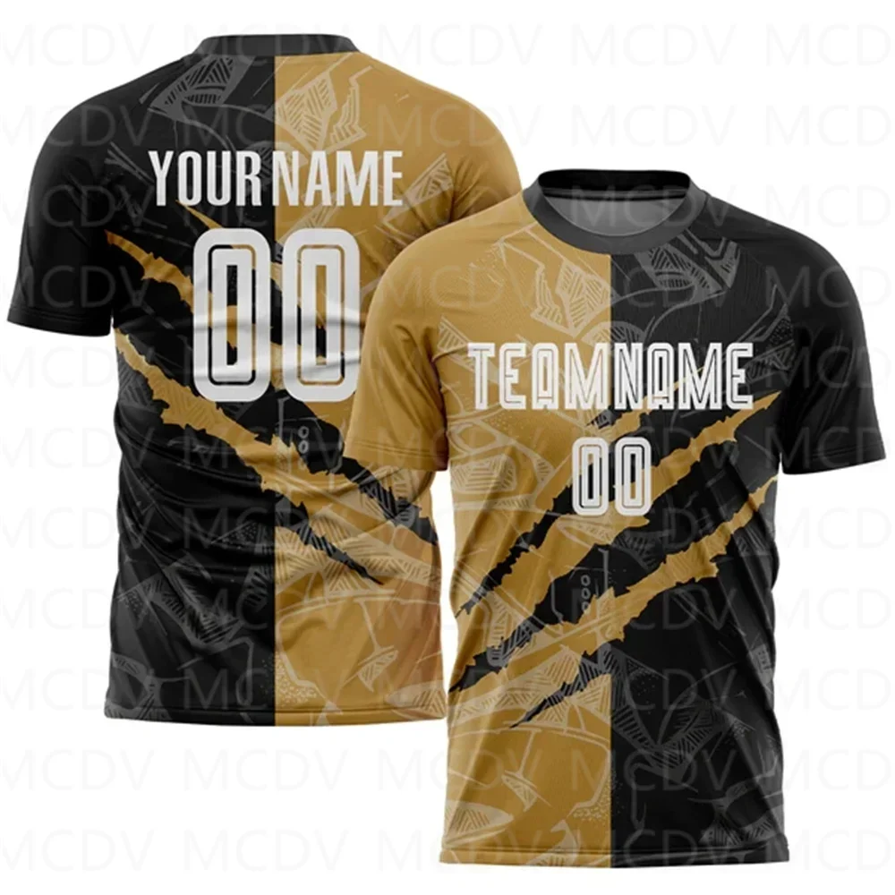 

Custom Graffiti Pattern White Black-Old Gold Sublimation Soccer Uniform Jersey3D Printed T shirts Unisex Summer Sports Tops Tees