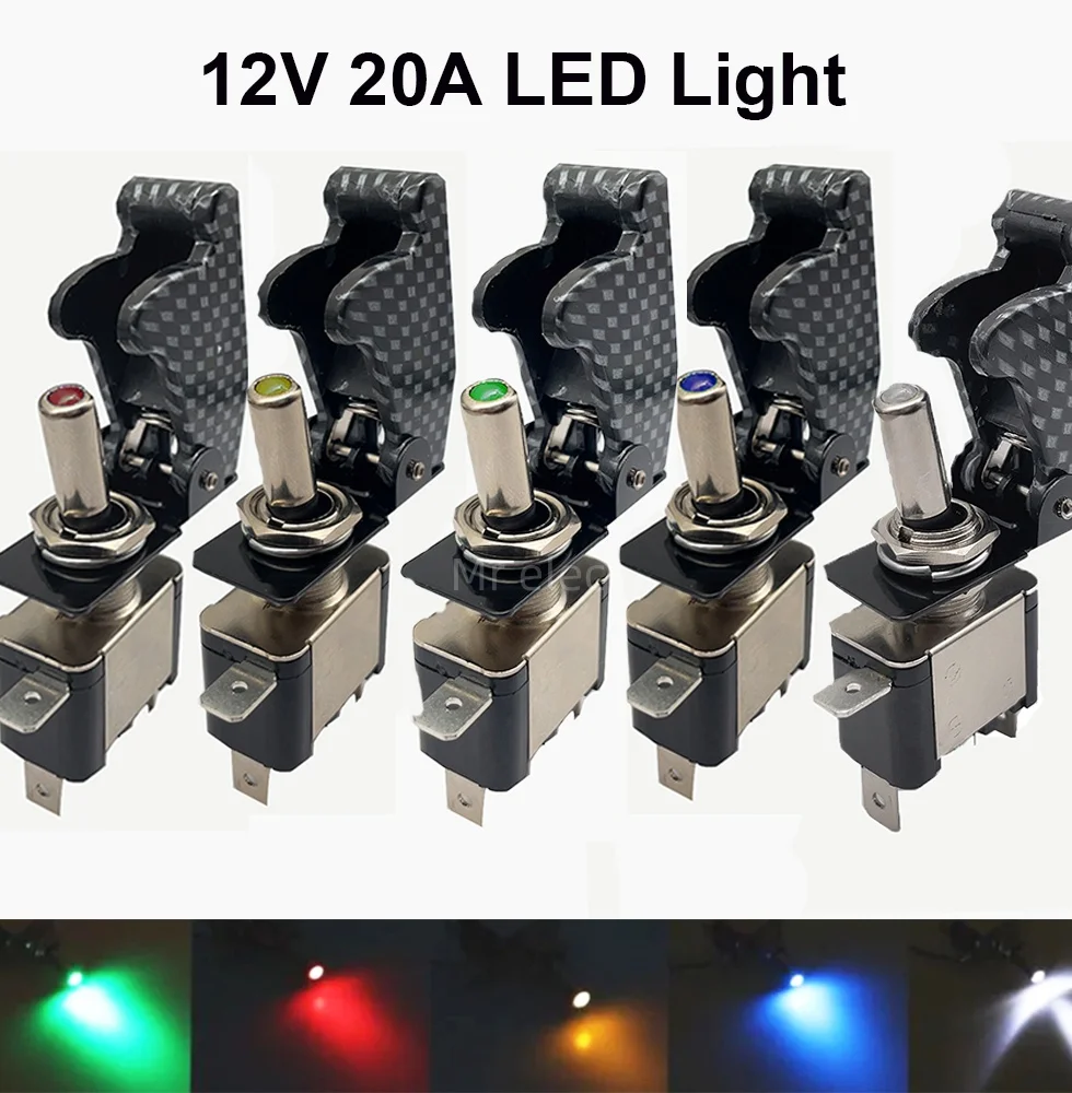 Novo Interruptor de Alavanca Iluminado 20A 12V para LED com Controle ON/OFF + Tampa Articulada Estilo Míssil de Aeronave