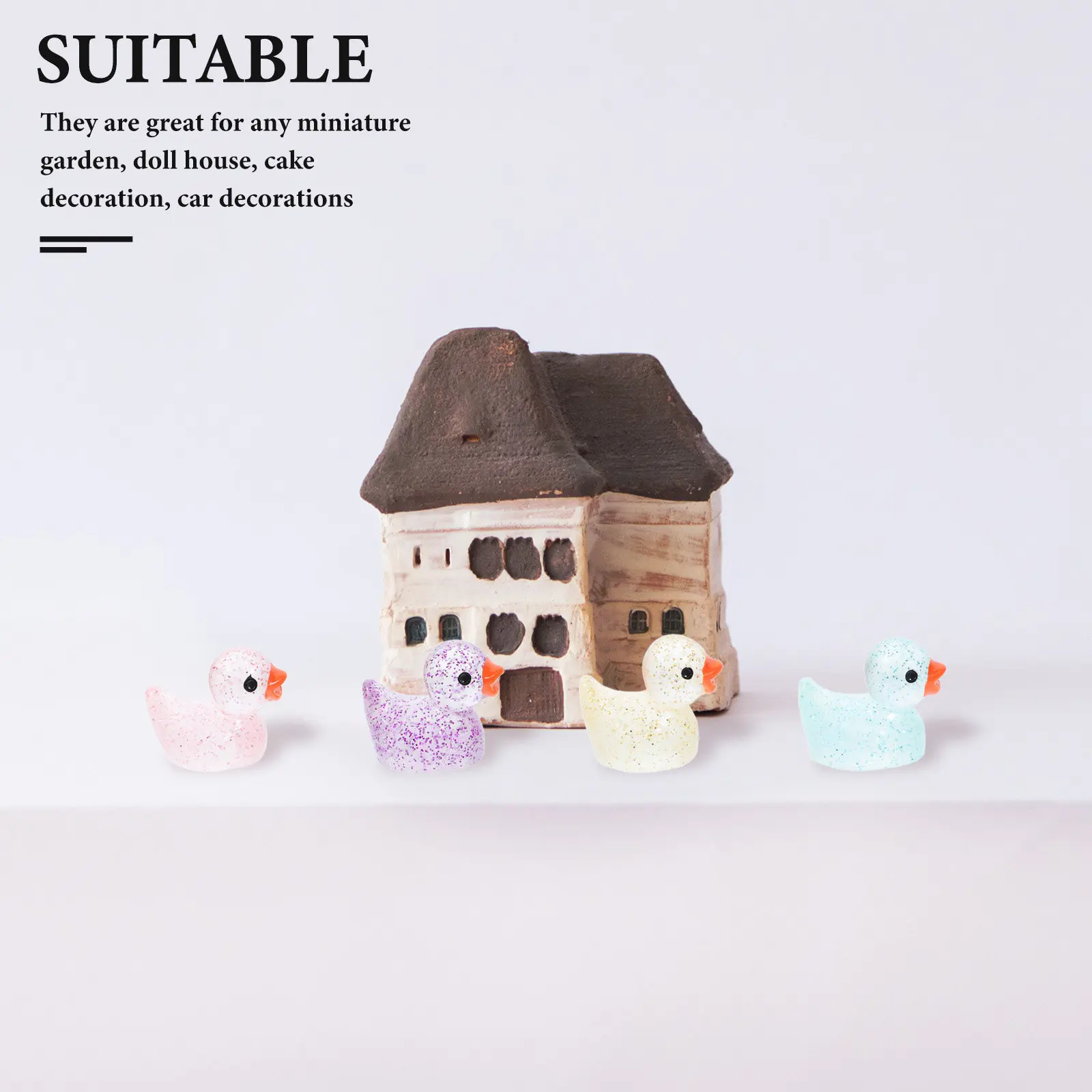 40Pcs Mini Duck Resin Statue Cute Luminous Garden Miniature Landscape Decor Yard Outdoor Night Light Duck Ornament
