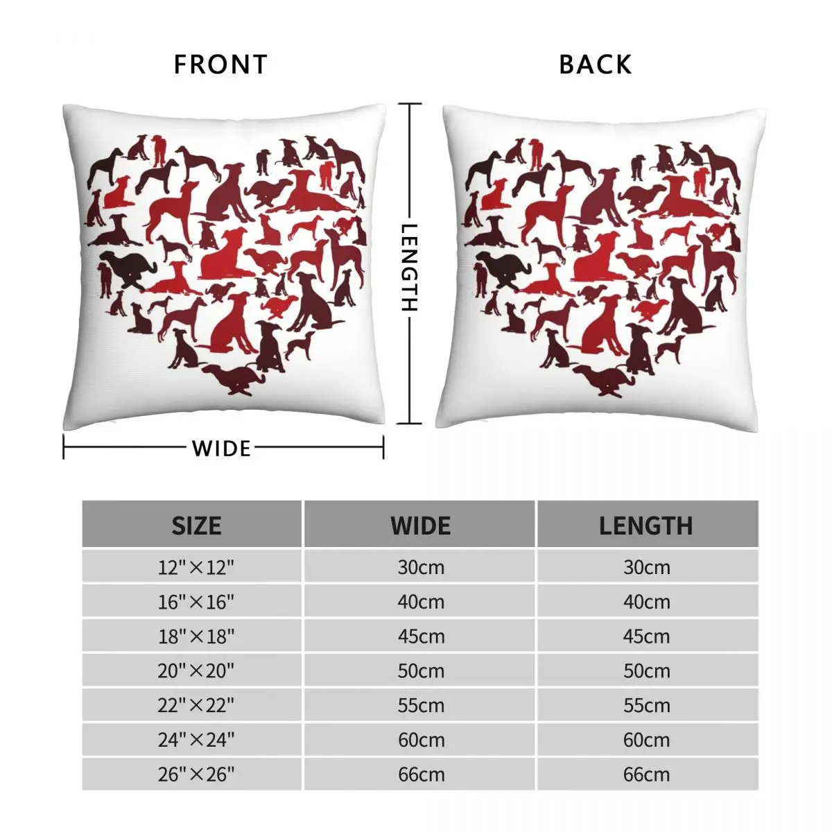 Whippets Square Pillowcase Polyester Linen Velvet Printed Zip Decorative Throw Pillow Case Bed Cushion Cover