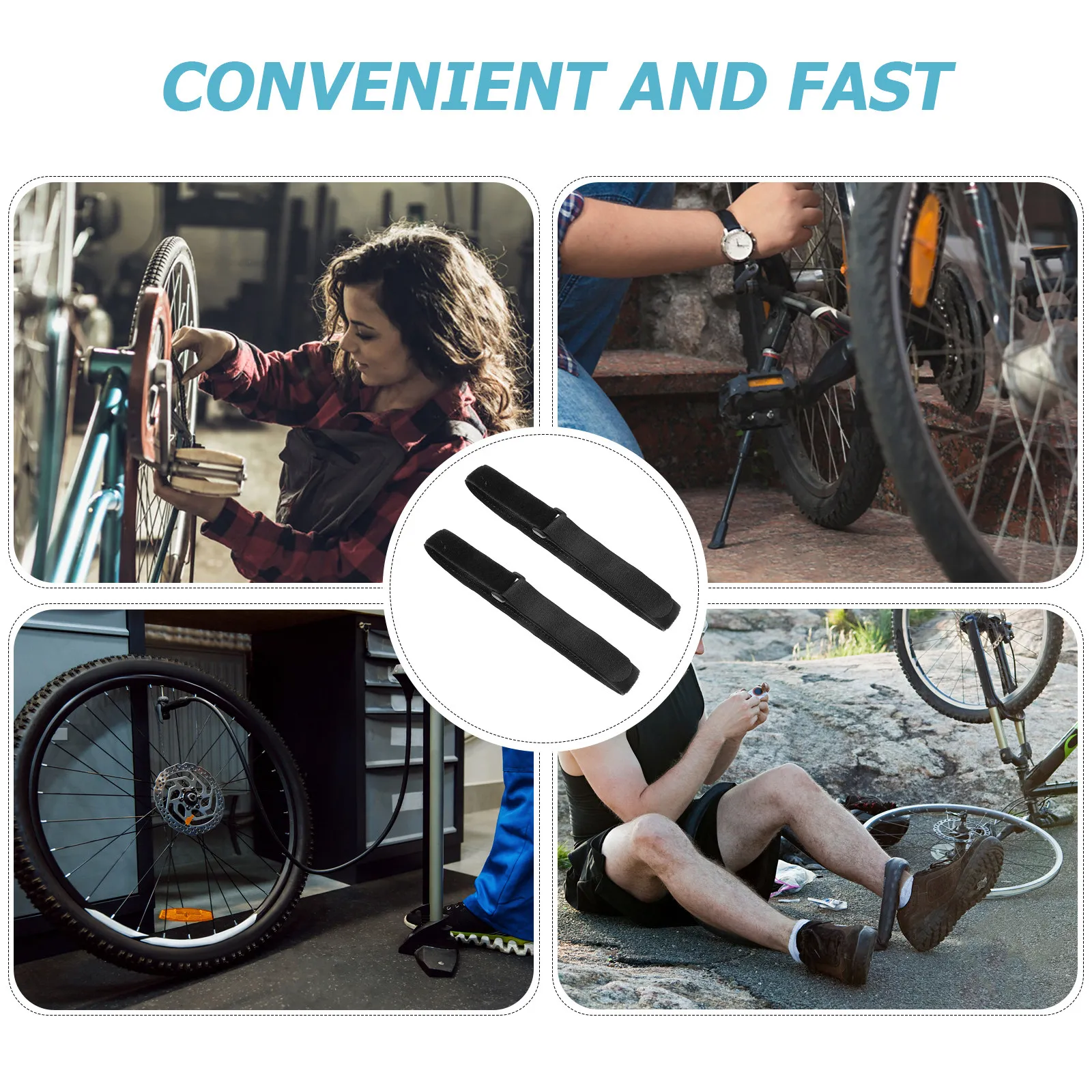 

2Pcs Cycle Wheel Stable Bands Heavy-Duty Nylon Fixing Straps with Sticker Buckle for Bicycle Motorcycle Wheel Immobilization