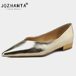 JOZHAMTA Size 34-39 Women Flats Shoes Gold Low Heels Pointed Toe Summer Shoes Woman 2023 Fashion Chunky Heel Pumps Office Lady