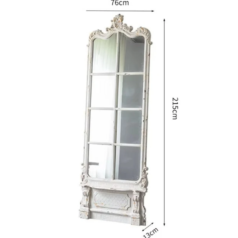 

Nordic retro decorative wooden window decorative mirror arch full body floor mirror living room