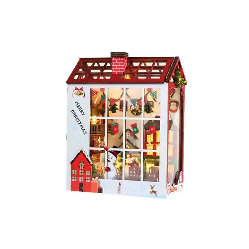 

Рождественские наборы кукольного дома, вставка для книжной полки, декор со светодиодной подсветкой, 3D-головоломка, сборная модель, подставка для книг для детей, рождественские подарки