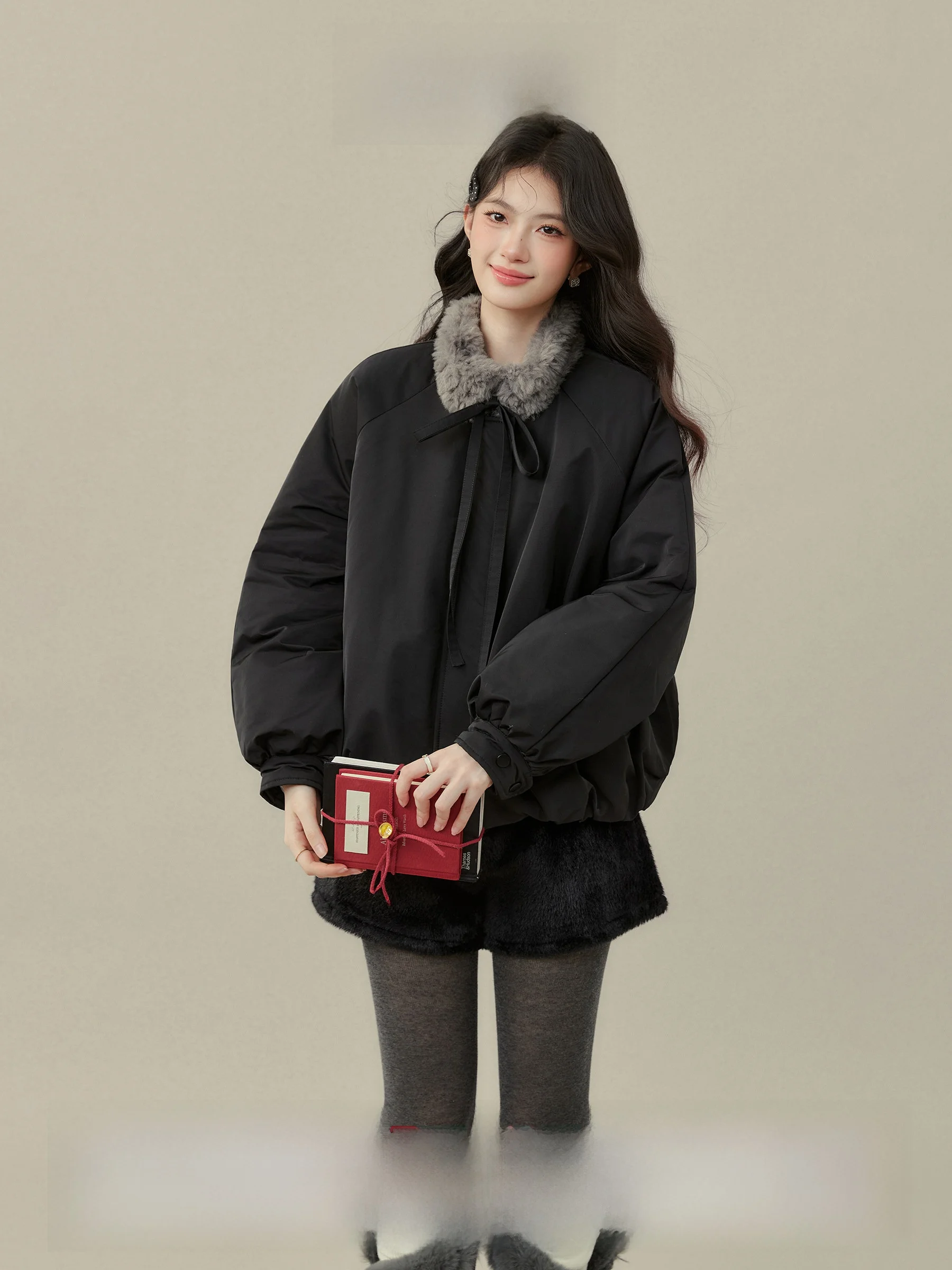 

Зимнее хлопковое пальто Bla Thiened для женщин с воротником из искусственного меха, теплая верхняя одежда, длинный рукав, цвет