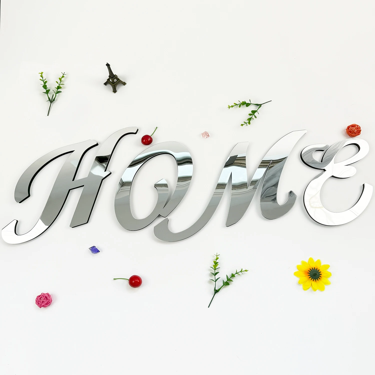 حجم كبير 20 سنتيمتر الفضة ثلاثية الأبعاد الاكريليك مرآة سطح الخط الفني الإنجليزية رسائل ملصقات جدار ديكور المنزل الأبجدية الفن صور مطبوعة للحوائط #5