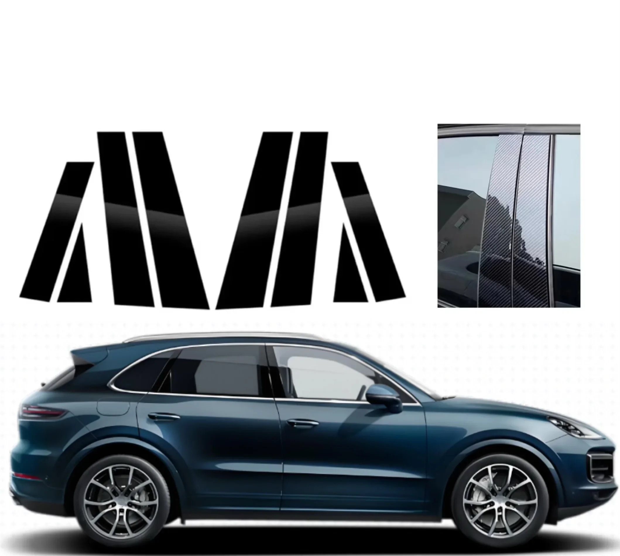 Complete Silver Carbon & High Gloss Black B & C Pillar Cover Set For Porsche Cayenne 2018-2022 Full Protective Exterior Upgrade