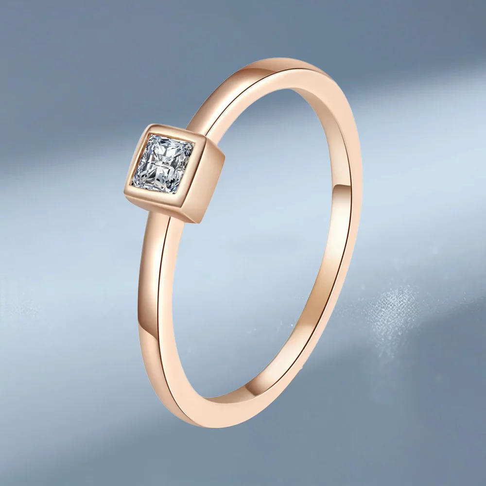 

Classic Rose Gold 0.3 Carat Square Moissanite Women and Men Lovers Rings, Luxury Diamond Boy and Girl Unisex Rings Birthday Gift