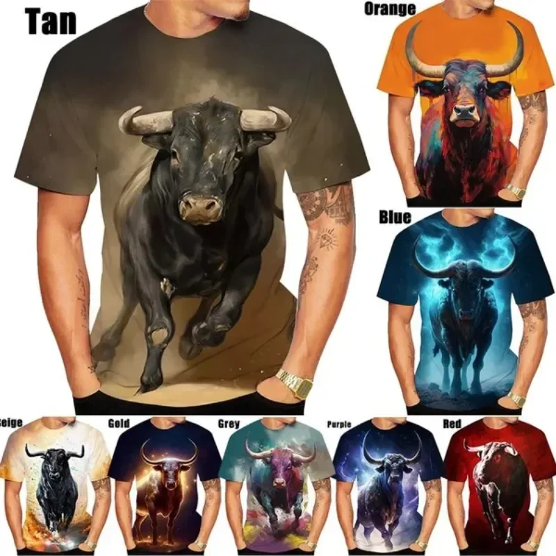 Bull 3D Printed Casual T-shirt Personality Role Play Men's Fashion Unisex Hip Hop Crew Neck Short Sleeve Top