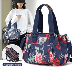 Women's Floral Pastoral Shoulder Bag Large Capacity Nylon HandBags Waterproof Casual Top-handle Ladies Travel Totebag Mother bag