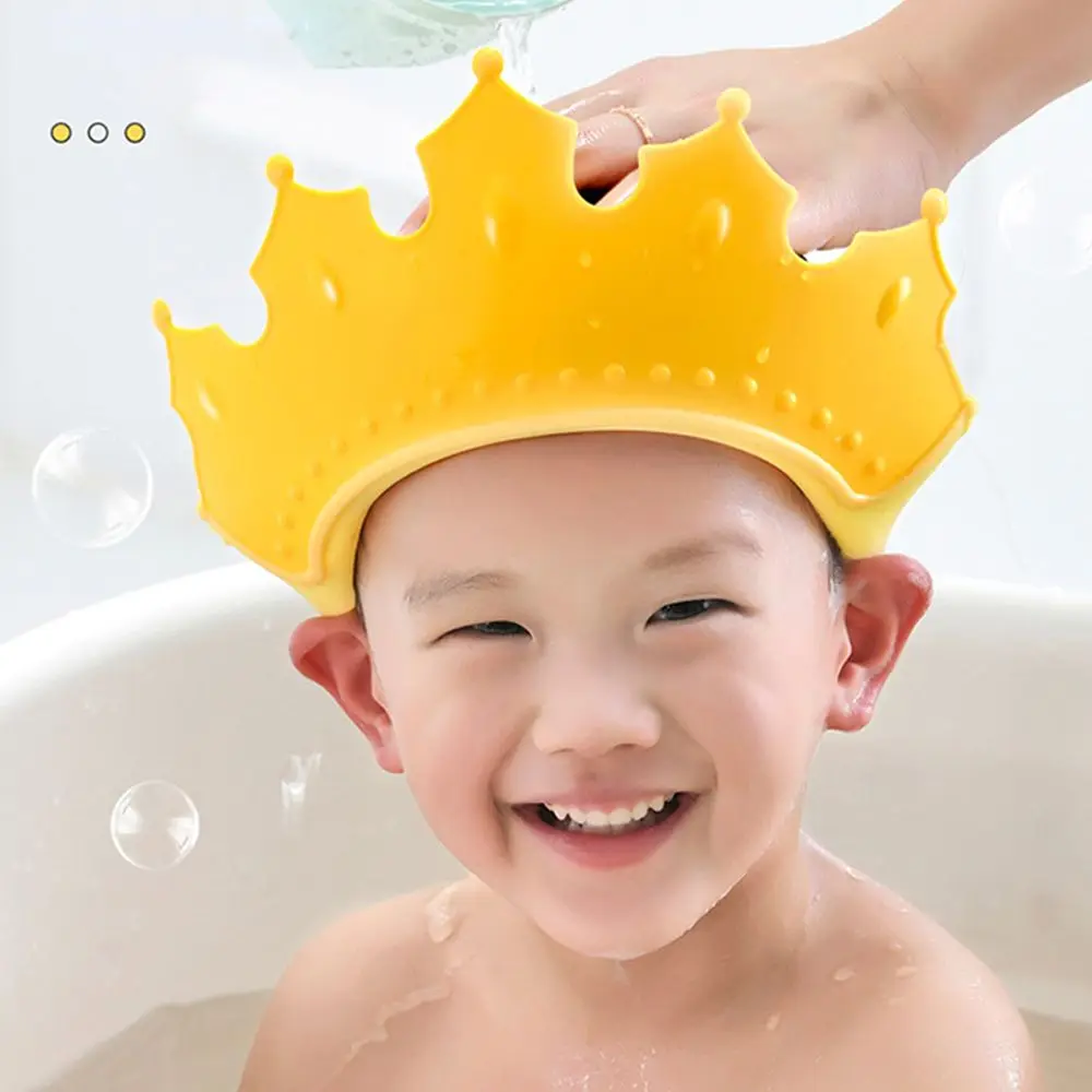 

Safe Solid Color Plastic Ear&Eye Protection Shower Cap Crown Shape Shower Head Cover Baby Shampoo Cap Wash Hair Shield Hat