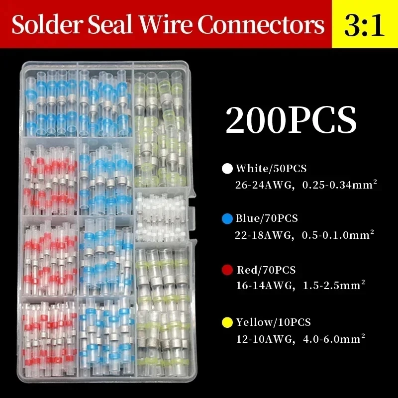 10 ~ 500 Stuks Soldeer Seal Wire Connectors Kit Krimpkous Butt Crimp Terminals Waterdichte Elektrische Kabel Splice Connector