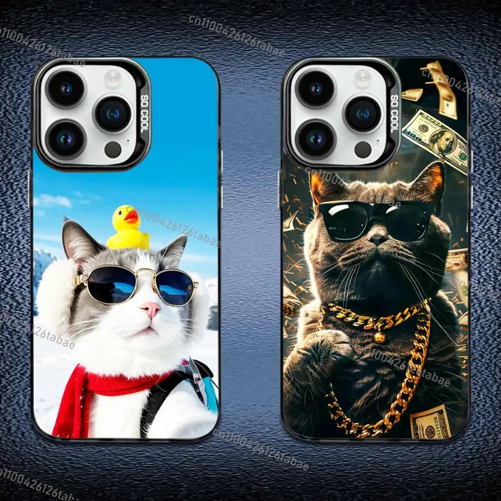 

Cool Cat with Glasses Phone Case For iPhone 17,16,Pro,Max,e,15,14,Plus,13,12,Mini,11, Matte Colored Silver Luxury Cover