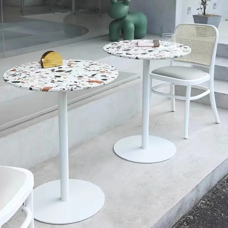 Outdoor custom milk tea shop  and chair combination sweet shop marble dining  cafe round  terrazzo