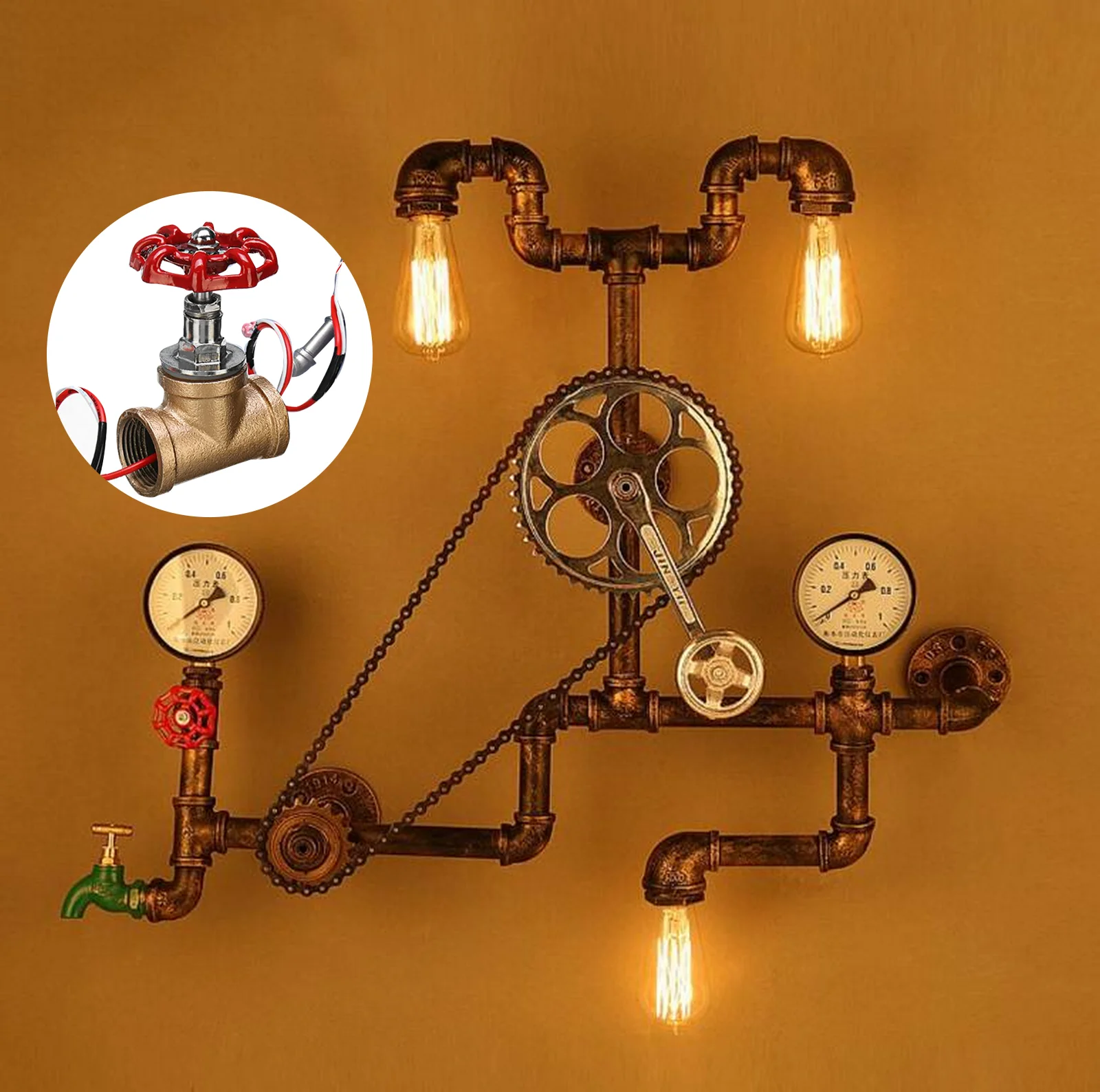 3/4 Inch Globe Valve Light Switch Vintage Steampunk Switch with Wire for Water Pipe Lamps Iron Valve Vintage Switch Wholesale