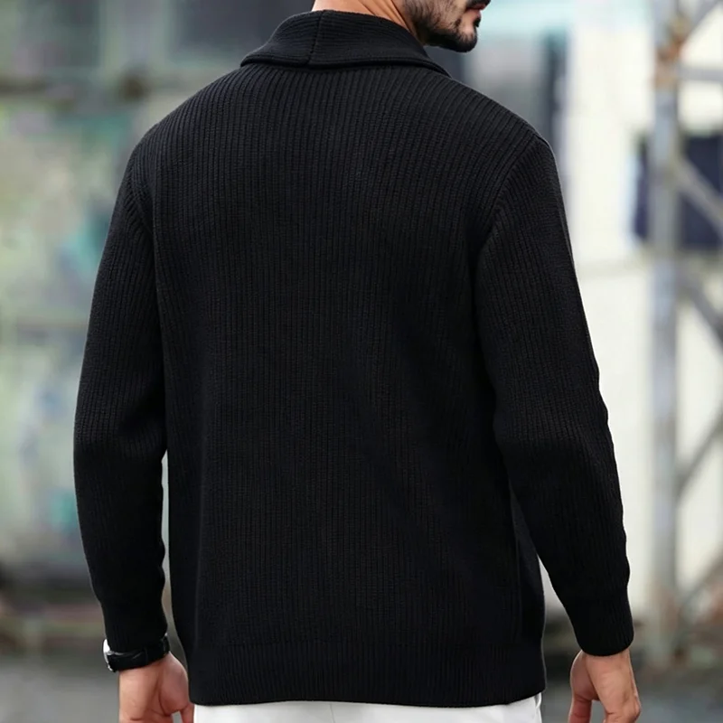 Men's Shawl Collar Sweater Solid Color Cable Knit Cardigan Autumn Winter Fashion Casual Button-Up Cardigan Knitwear Sweater Coat