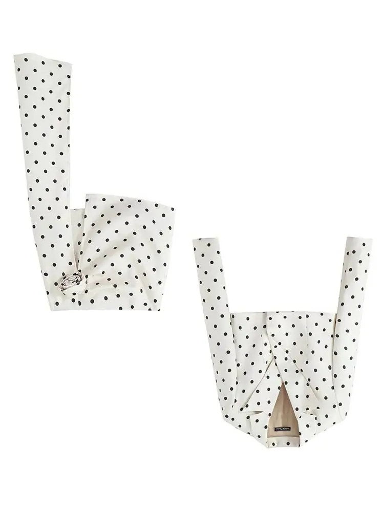 

HH женский 2026 новый модный универсальный костюм в горошек с широкими плечами, женский костюм с лацканами и длинными рукавами, куртка + повседневная юбка с высокой талией