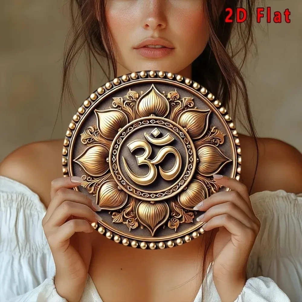 2D-Wandkunst mit heiligem Symbol, 20,3 cm (8 Zoll) rundes Vintage-Metallschild, Dekoration für Zuhause, Bar, Café, Lotus-Geschenk
