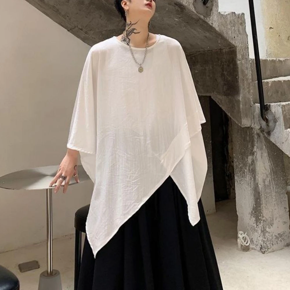 

XS-5XL Summer New Men's Asymmetrical Short-Sleeve T-Shirt American Retro Fashion Trendy Street Casual Loose Niche Men's Top