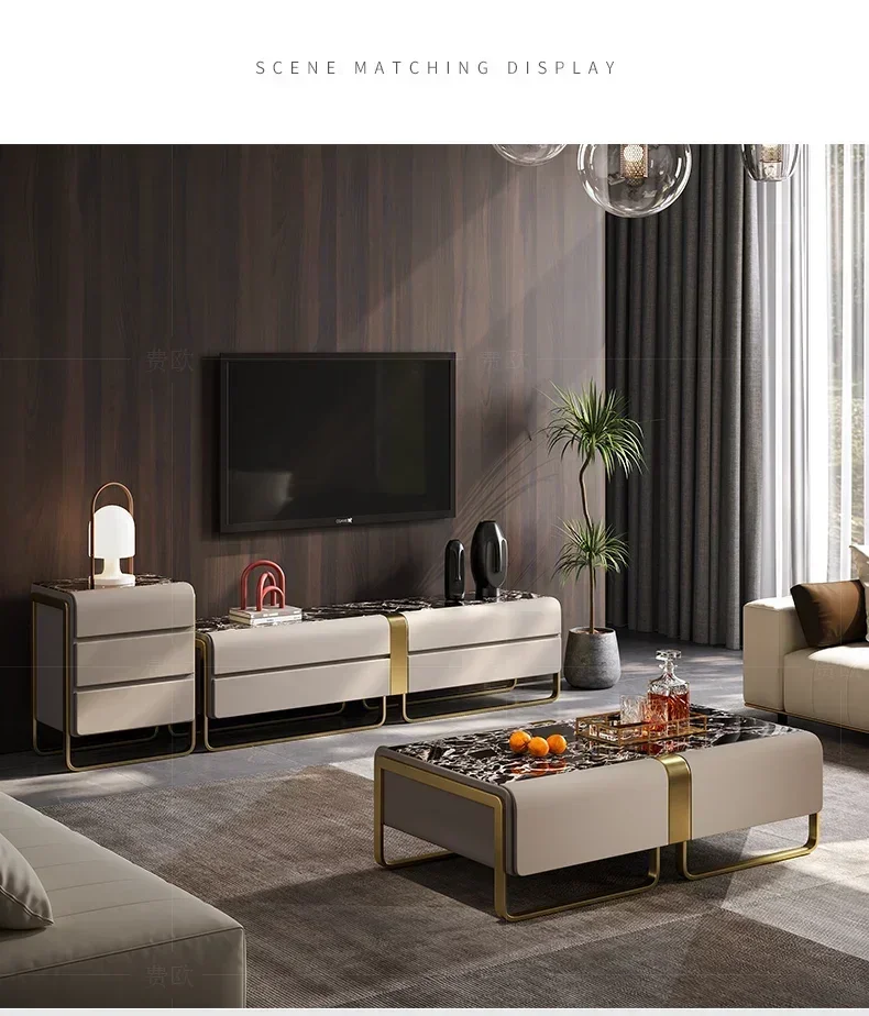 Новинка, легкий роскошный журнальный столик, модель комнаты, дизайнерская мебель для пожилых людей, вилла, большая плоская мраморная роскошная комбинация каменной чайной машины