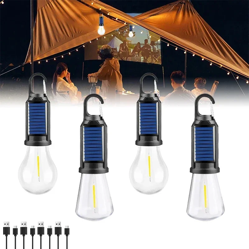 LED Camping Lights USB Rechargeable Lamp Bulbs Dimmable Vintage Light Bulbs with Hook Outdoor Camping Hiking Tent Lantern