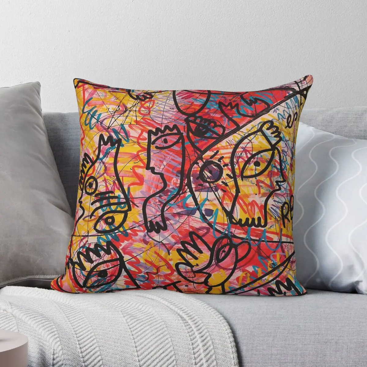 Graffiti Street Outsider Art Square Pillowcase Polyester Linen Velvet Creative Zip Decor Pillow Case Sofa Cushion Cover