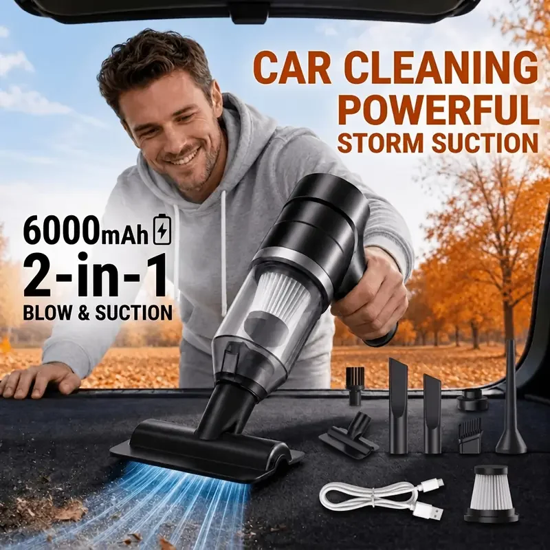 High-Power Wireless Car Vacuum Cleaner 4-in-1 Handheld Dual-Function Rechargeable Portable with 7 Attachments for Vehicle Home Pet Hair Keyboard Cleaning