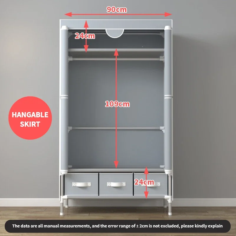 Bedroom Simple Cloth Wardrobe, Single Person Economy & Fashion Storage Wardrobe with 3 Storage Boxes, 19 Pipes, 90x45x170cm