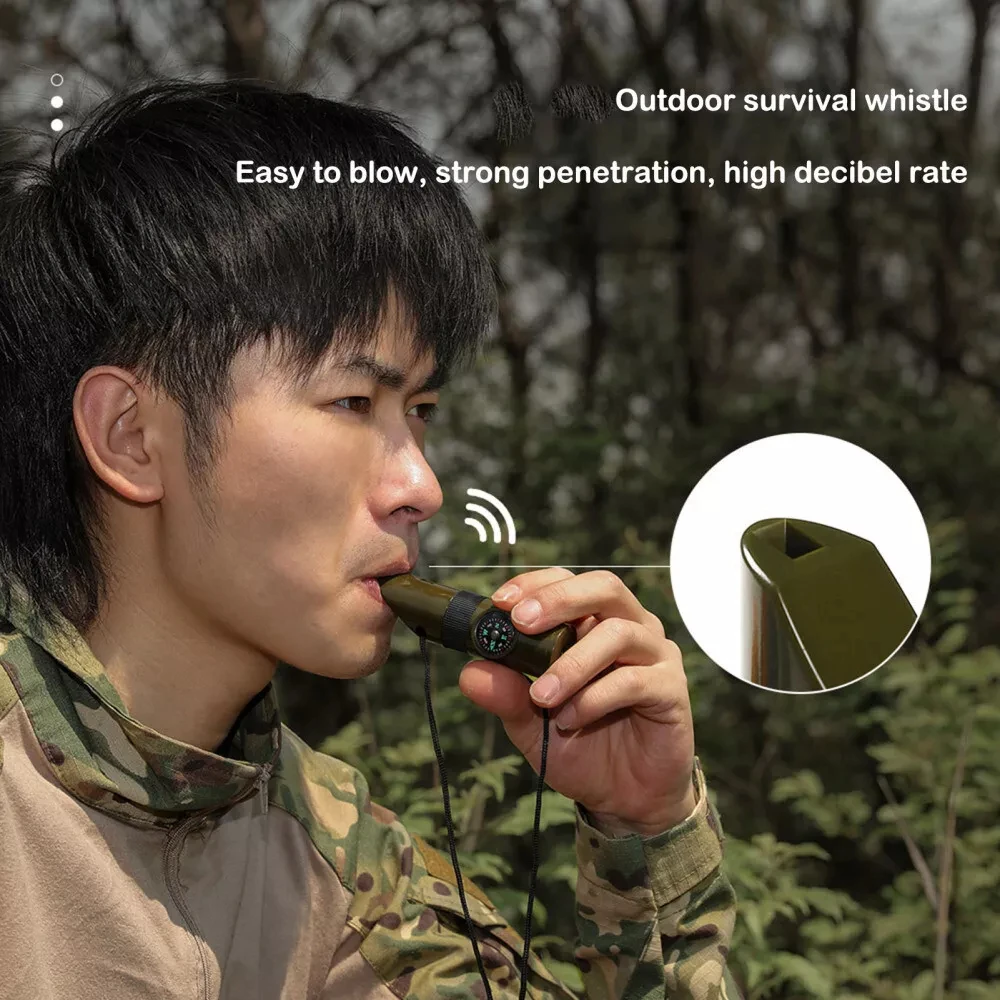 بوصلة يدوية مدمجة 7 في 1 أداة نجاة سهلة الحمل، أداة عملية للاستخدام الخارجي للمشي لمسافات طويلة