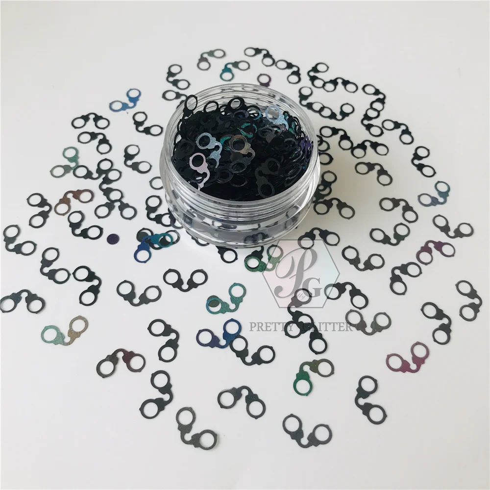 PrettyG all'ingrosso 10mm manette a forma di paillettes Glitter olografiche per resina accessori per la decorazione delle unghie fai da te