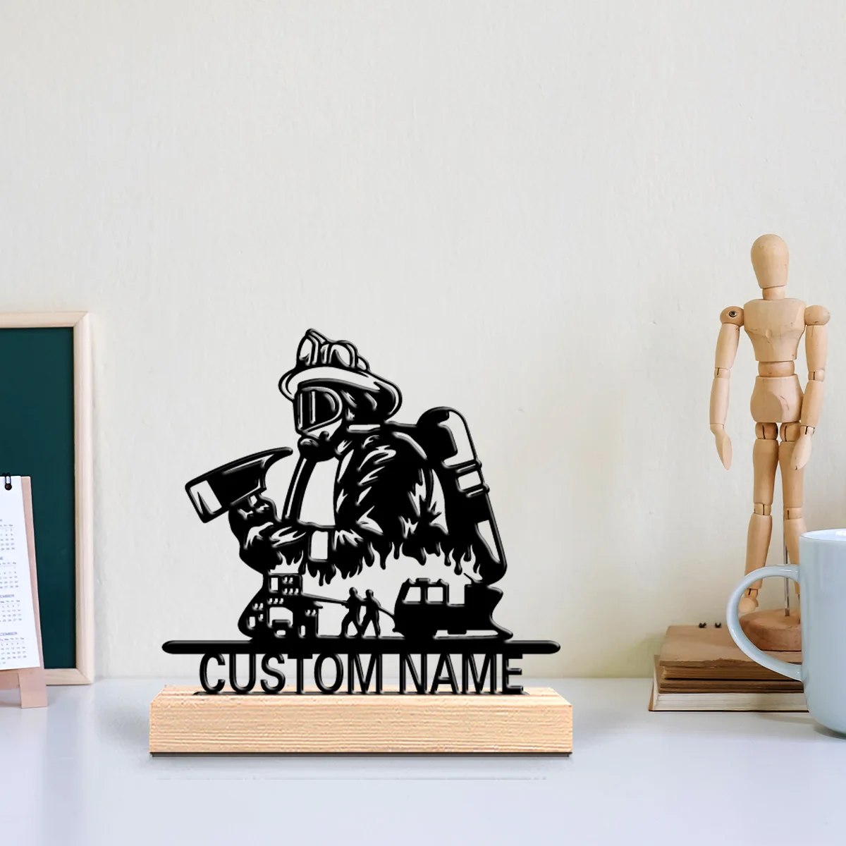 1pc Abstract miner Personalized Name Metal Statue Iron Ornament Handicraft With Wood Base Metal Ornament For Office Room Decor