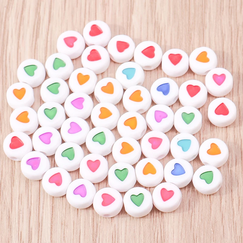 Tusember 100 Stück niedliche Mini-Mehrfarben-Herz-Acrylperlen, flache runde lose Spacer-Perlen für Schmuckherstellung, DIY-Halsketten und Armbänder – Detail 6