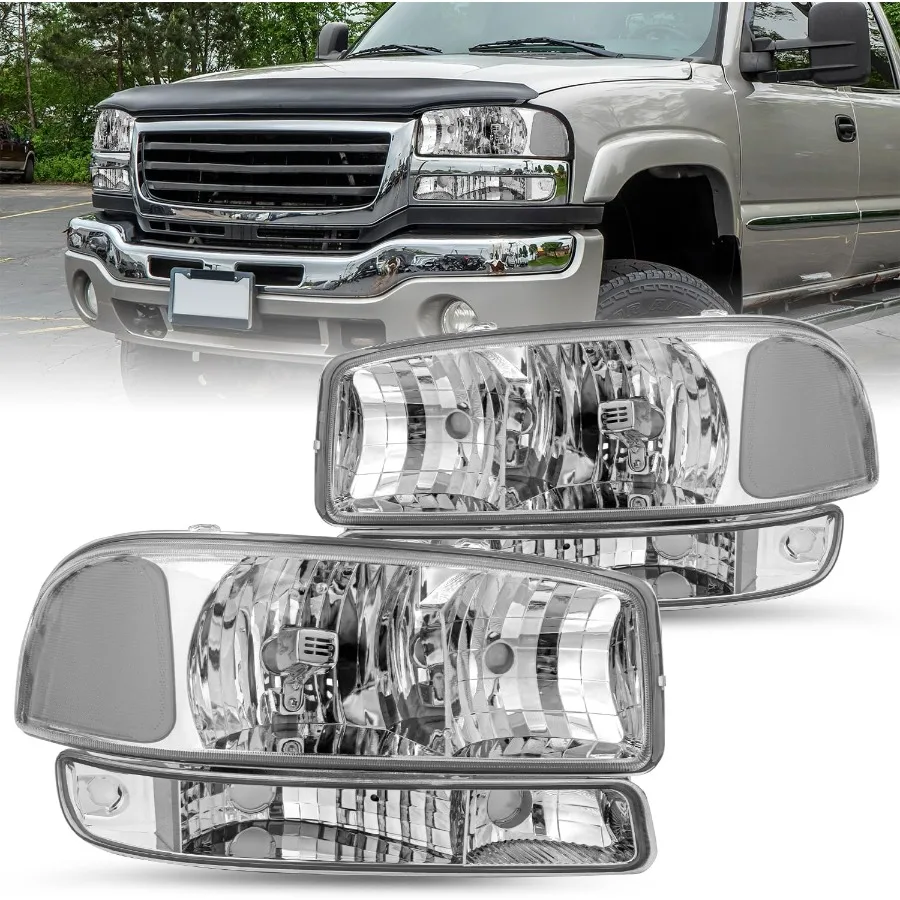 

4 PCS Fits for 99-06 GMC Sierra 1500 2500 3500 Headlight Assembly Replacement w/Bulbs 00-06 GMC Yukon/Yukon XL Front Lamp with B
