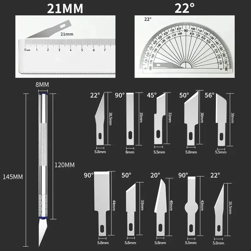 13pcs/set Metal Carving Knife Non-Slip Gadget Manual Combination Paper Cuttings Seal Cutting for Precision Repair Tool