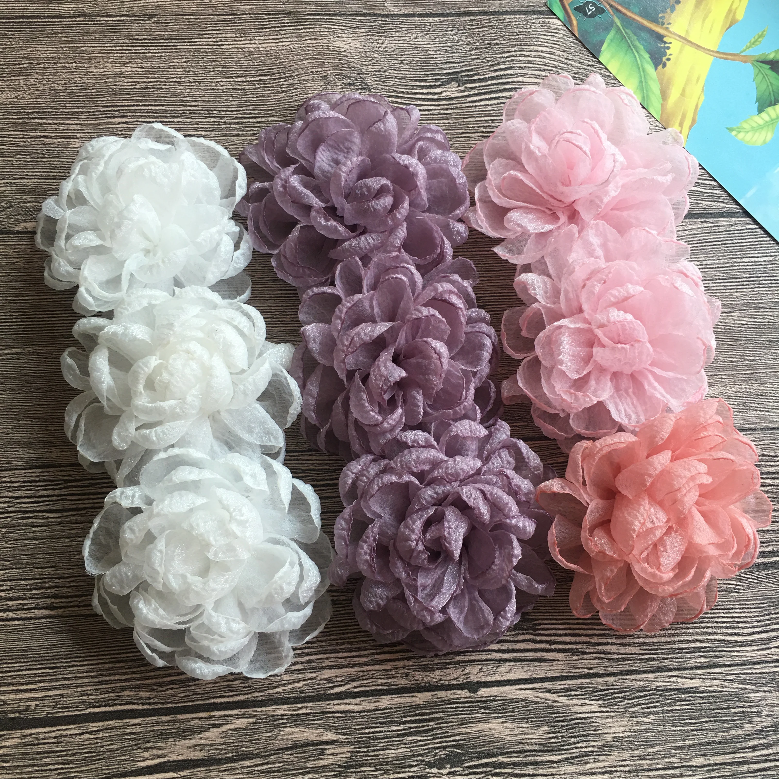 Bulk 10pcs 9.5-10.0cm Silk Burned Flower Accessories DIY Fabric Flowers For Wedding Brooches Home Hats Shoes Pets Decoration