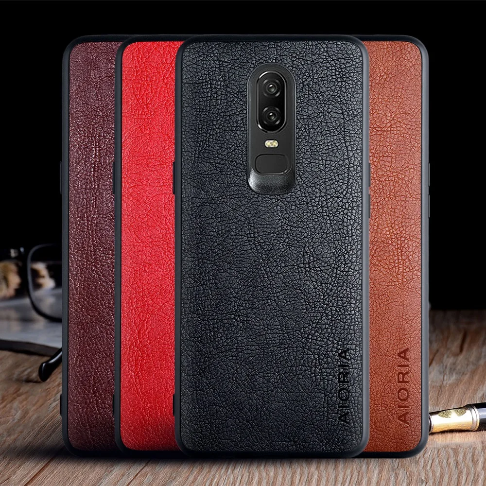 Funda para Oneplus 6, carcasa de cuero Vintage de lujo, carcasa dura de TPU, PC, oneplus 6
