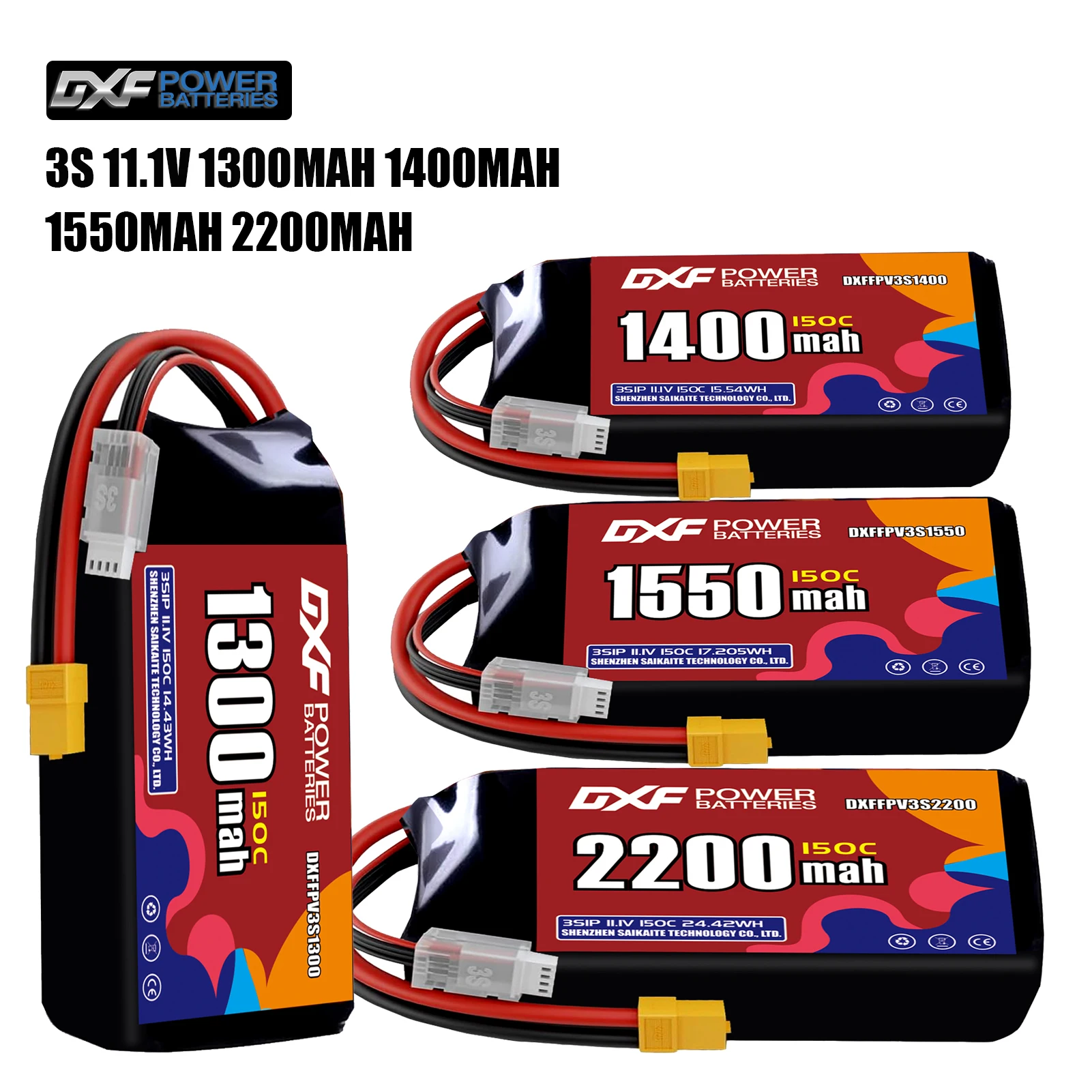 

DXF Lipo 3S Battery 11.1V 1550mAh 2200mAh 1400mAh 1300mAh 150C with XT30 XT60 JST Plug for FPV Helicopter Quadcopter Drone