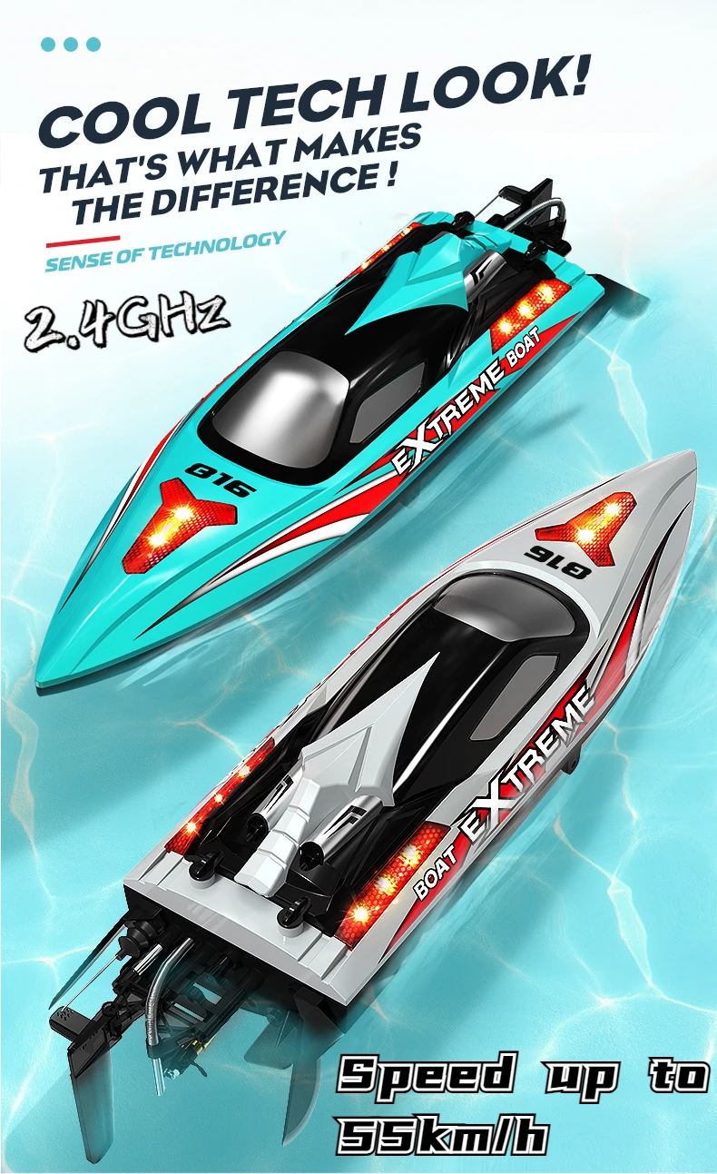 

HJ816 2.4G Brushless Racing Boat with Net Remote Control 55km/h High Speed for Children and Adults Water Toy Play