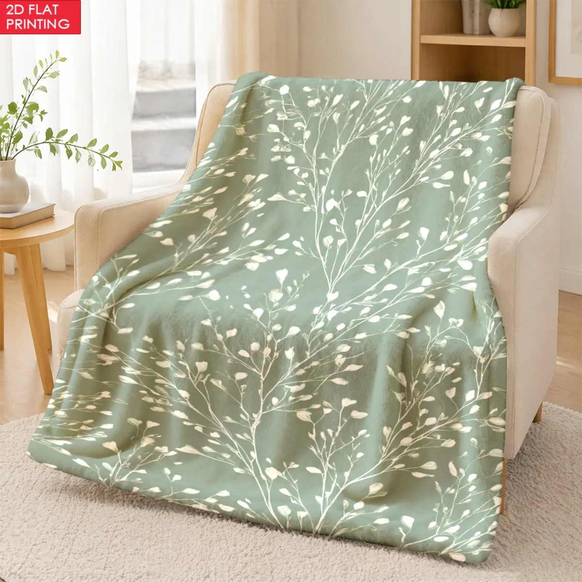 Elegant Botanical Leaf Print Throw Blanket Sofa Cover Polyester Cozy Microfiber Decoration Fall Winter Gift for Living Room