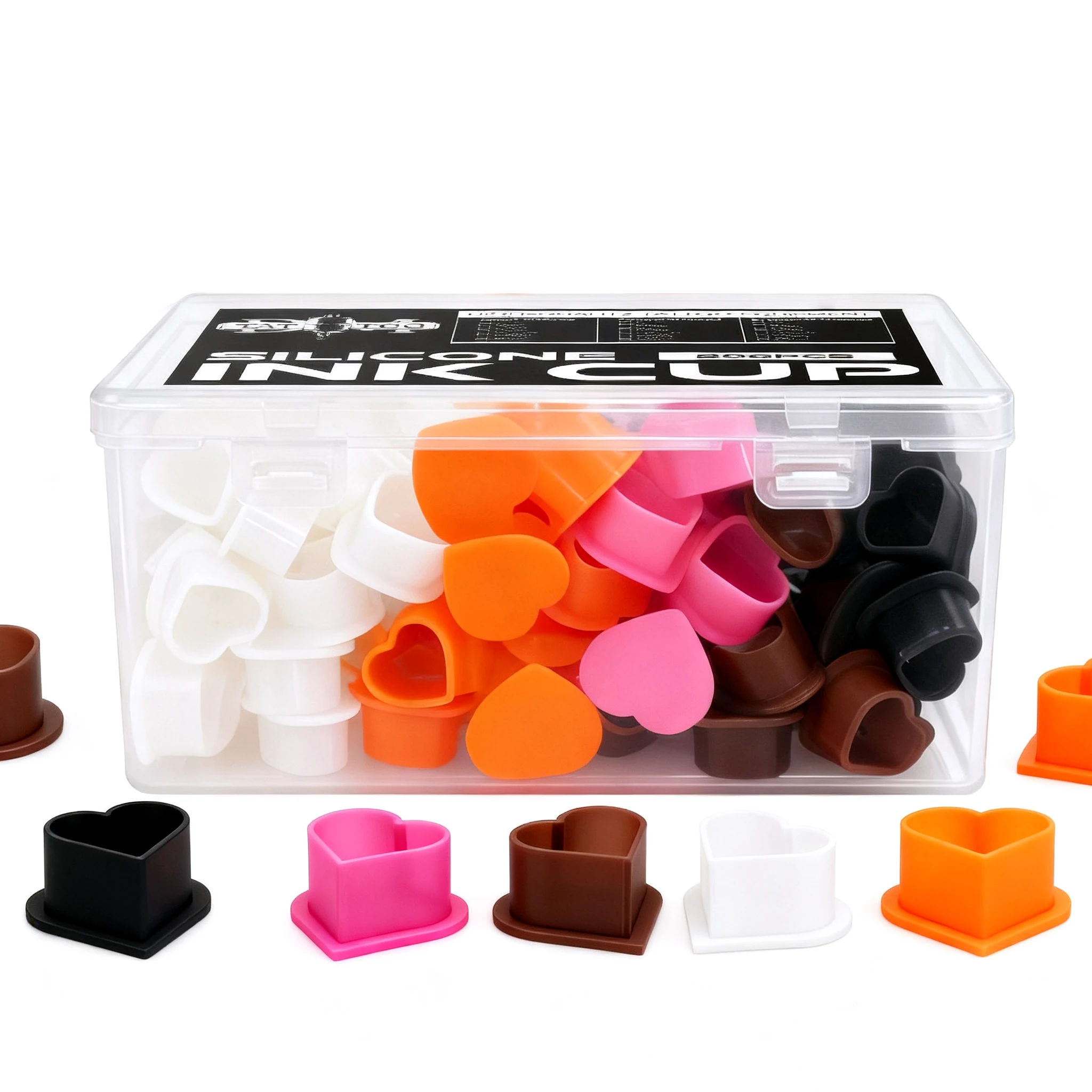 200pcs Silicone Tattoo Ink Cups Round/Diamond/Heart-shaped Shapes Permanent Makeup Pigment Cup Container Tattoo Artists Supplies