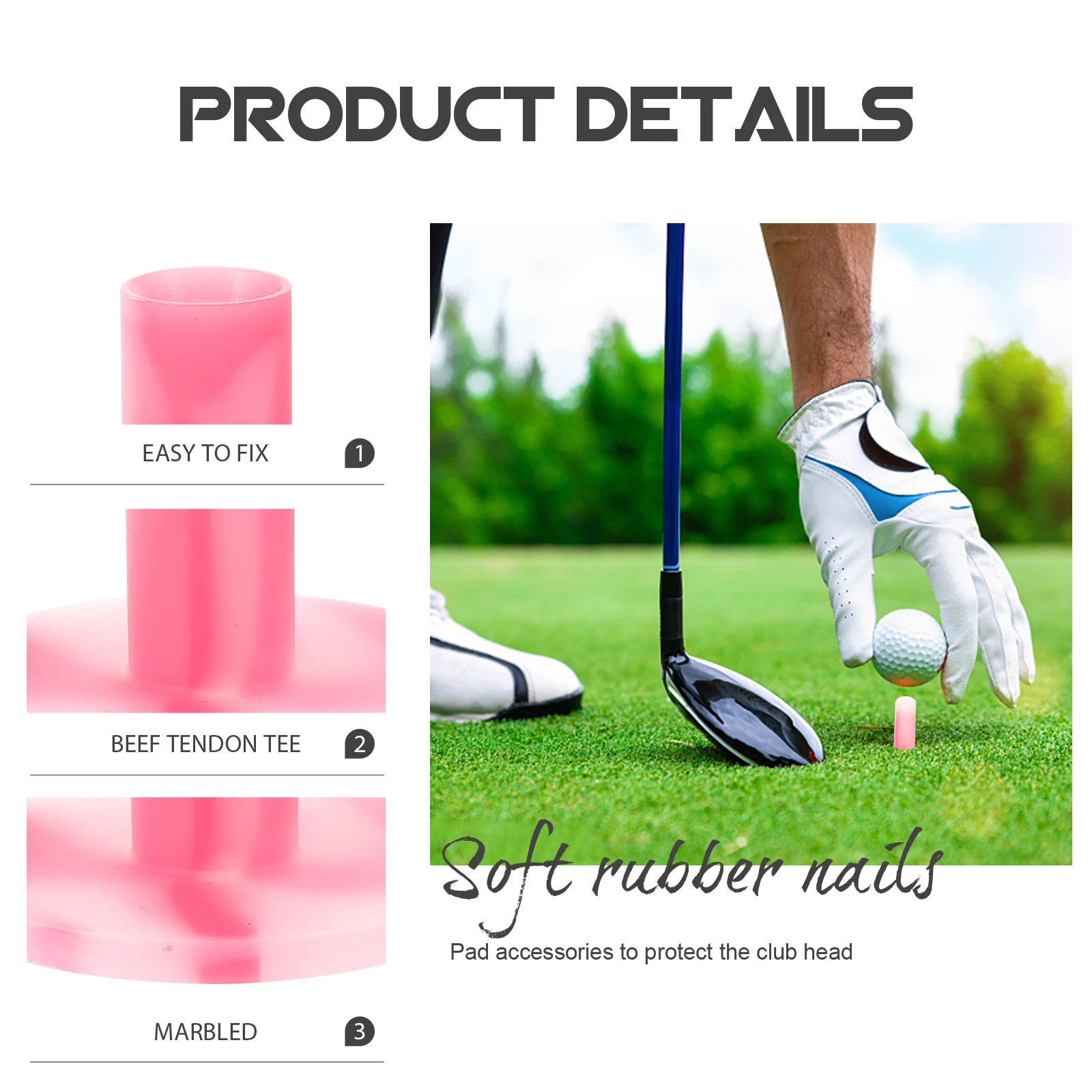 

5pcs Pins 45mm Marbling Soft Golfing Practice Golfs Tees Rubber Tee Ball Holder Reusable Driving Range Accessories Golfs