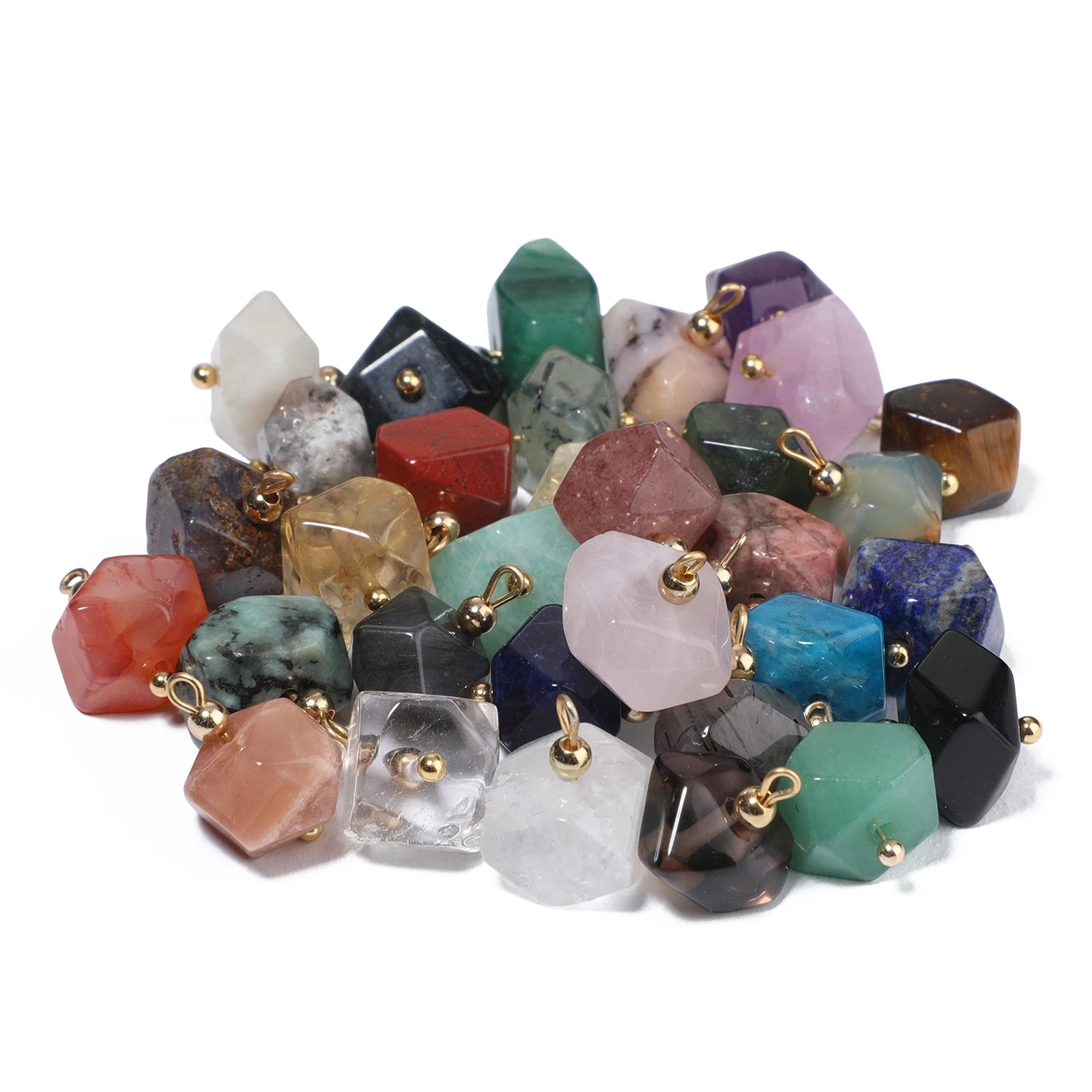 5PCS Natural Stone Polygon Semi-precious Pendant Charms