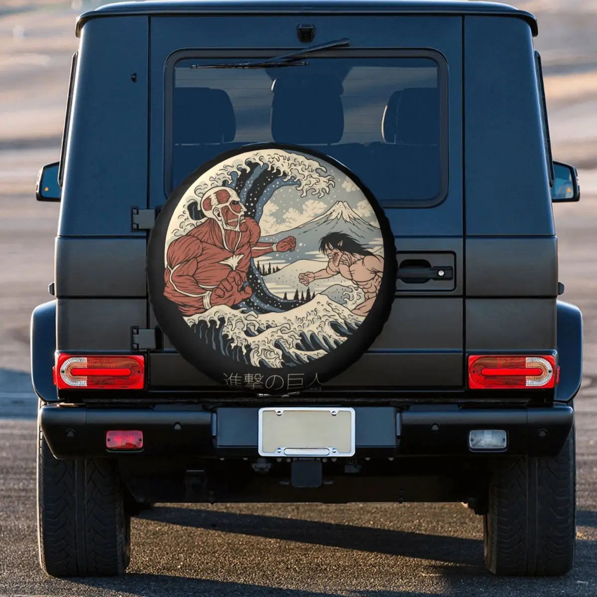 Great Wave Off Kanagawa Eren Spare Wheel Tire Cover for Prado Pajero Wrangler Attack On Titan Jeep RV SUV 4WD 4x4 15\